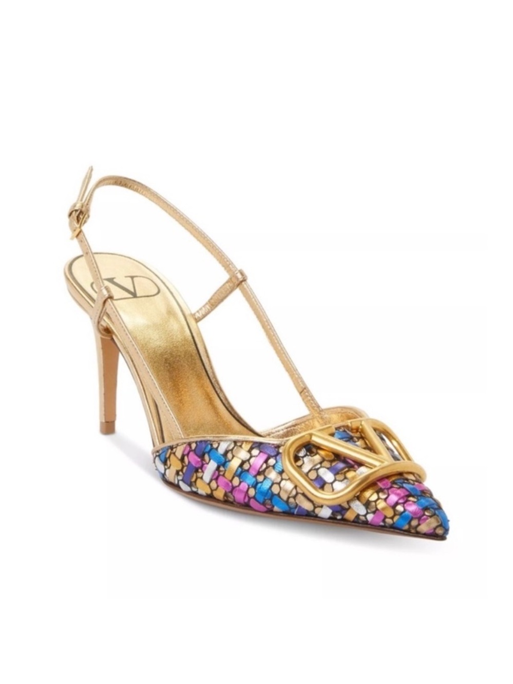 Valentino Gold Multicolor Woven Pointed Slingback Heel *BRAND NEW* with box